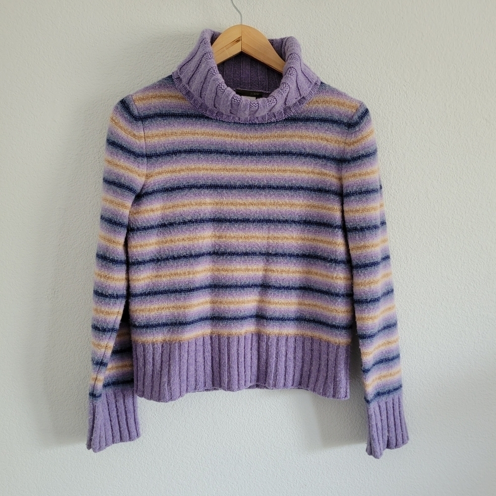 J.Crew 100% Wool purple stripped turtleneck sweater